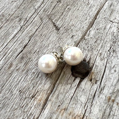 Freshwater Cultured 12mm White Pearl Stud Earrings copyright chisholm trail designs 2025