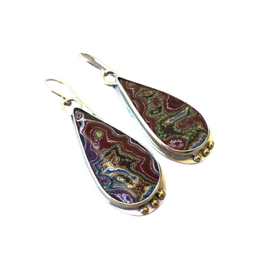 Corvettite/Fordite Dangle Earrings with 18k Gold
