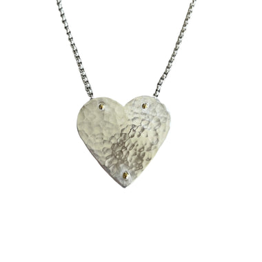 Argentium Silver Big Riveted Heart Pendant Necklace copyright chisholm trail designs 2025