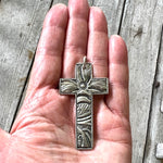 Argentium Silver Cross Pendant with Tooled Leather Texture copyright chisholm trail designs 2025