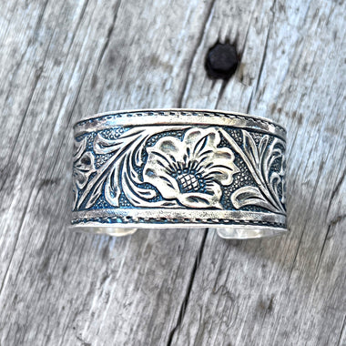 Sterling Tooled Leather Cuff Bracelet