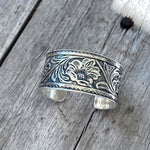 Sterling Tooled Leather Cuff Bracelet