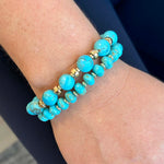 Kingman Turquoise Round Bead Bracelet with 14k Gold Beads