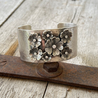 Sterling Silver Flower Garden Cuff Bracelet