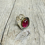 Sterling Silver Ring with Oval Rubellite Tourmaline Set in 22k Gold