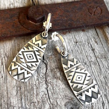 Argentium Silver Dangle Indian Blanket Pattern Earrings