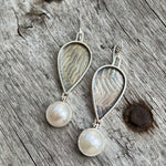 Silver Freshwater White Pearl Dangle Earrings