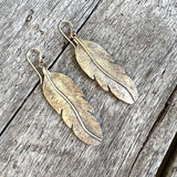 Argentium Silver Feather Dangle Earrings with 18k Gold Accents