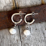 Argentium Silver Freshwater White Pearl Dangle Earrings