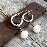 Argentium Silver Freshwater White Pearl Dangle Earrings