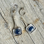 Sterling Silver Dangle Earrings with AAA Natural  Rose Cut Faceted Blue Sapphires