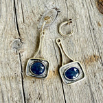 Sterling Silver Dangle Earrings with AAA Natural  Rose Cut Faceted Blue Sapphires