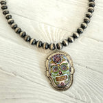 La Catrina Sugar Skull Hand Painted Skeletal Skull Set in Sterling Silver Pendant copyright chisholm trail designs 2025
