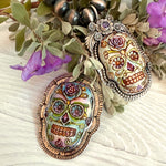 La Catrina Sugar Skull Hand Painted Skeletal Skull Set in Sterling Silver Pendant copyright chisholm trail designs 2025