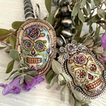 La Catrina Sugar Skull  Pendant Set In Sterling Silver with Purple Faceted Stone copyright chisholm trail designs 2025