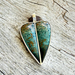 Morning Dew Jasper Split Heart Sterling Silver Pendant copyright chisholm trail designs 2025