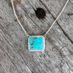 Rectangular Kingman Turquoise Pendant Set in Sterling 16” Chain