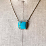 Rectangular Kingman Turquoise Pendant Set in Sterling Silver 16” Chain