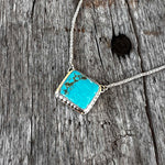 Rectangular Kingman Turquoise Pendant Set in Sterling 16” Chain