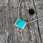 Rectangular Kingman Turquoise Pendant Set in Sterling Silver 16” Chain