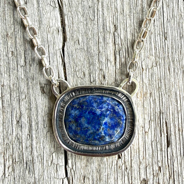 Sterling Silver Faceted Denim Lapis Lazuli Neckace 16"