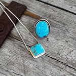 Rectangular Kingman Turquoise Pendant Set in Sterling 16” Chain