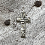 Silver Cross Pendant with Tooled Leather Texture