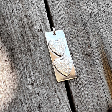 Silver Double Heart Dog Tag Pendant