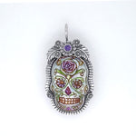 Sugar Skull Sterling Silver Handpainted Pendant Jewelry