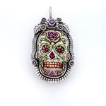 Sugar Skull Sterling Silver Handpainted Pendant Jewelry