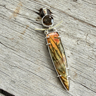 Sterling Sterling Cherry Creek Jasper with 12mm Smokey Quartz Pendant