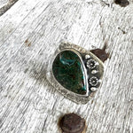 Green Druzy Teardrop Sterling Silver Ring