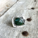 Green Druzy Teardrop Sterling Silver Ring