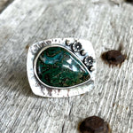 Green Druzy Teardrop Sterling Silver Ring