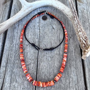 Spiny Oyster Graduated Rondelles and Navajo Pearls Necklace copyright chisholm trail designs 2025