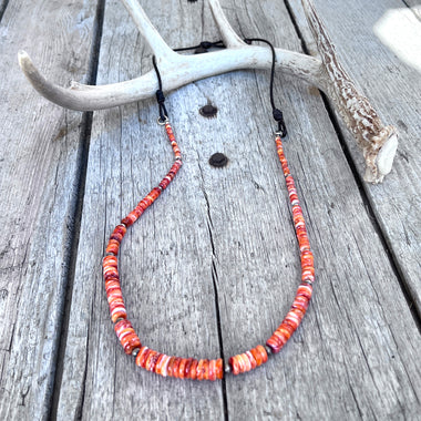 Spiny Oyster Graduated Rondelles and Navajo Pearls Necklace copyrigt chisholm trail designs 2025