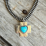 Sterling silver Cross with Kingman Turquoise Heart Pendant copyright chisholm trail designs 2025