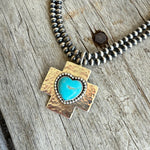 Sterling silver Cross with Kingman Turquoise Heart Pendant copyright chisholm trail designs 2025