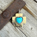 Sterling silver Cross with Kingman Turquoise Heart Pendant copyright chisholm trail designs 2025