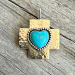 Sterling silver Cross with Kingman Turquoise Heart Pendant copyright chisholm trail designs 2025