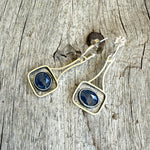 Sterling Silver Dangle Earrings with AAA Natural  Rose Cut Faceted Blue Sapphires