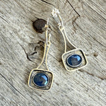 Sterling Silver Dangle Earrings with AAA Natural  Rose Cut Faceted Blue Sapphires