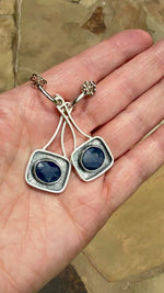 Sterling Silver Dangle Earrings with AAA Natural  Rose Cut Faceted Blue Sapphires