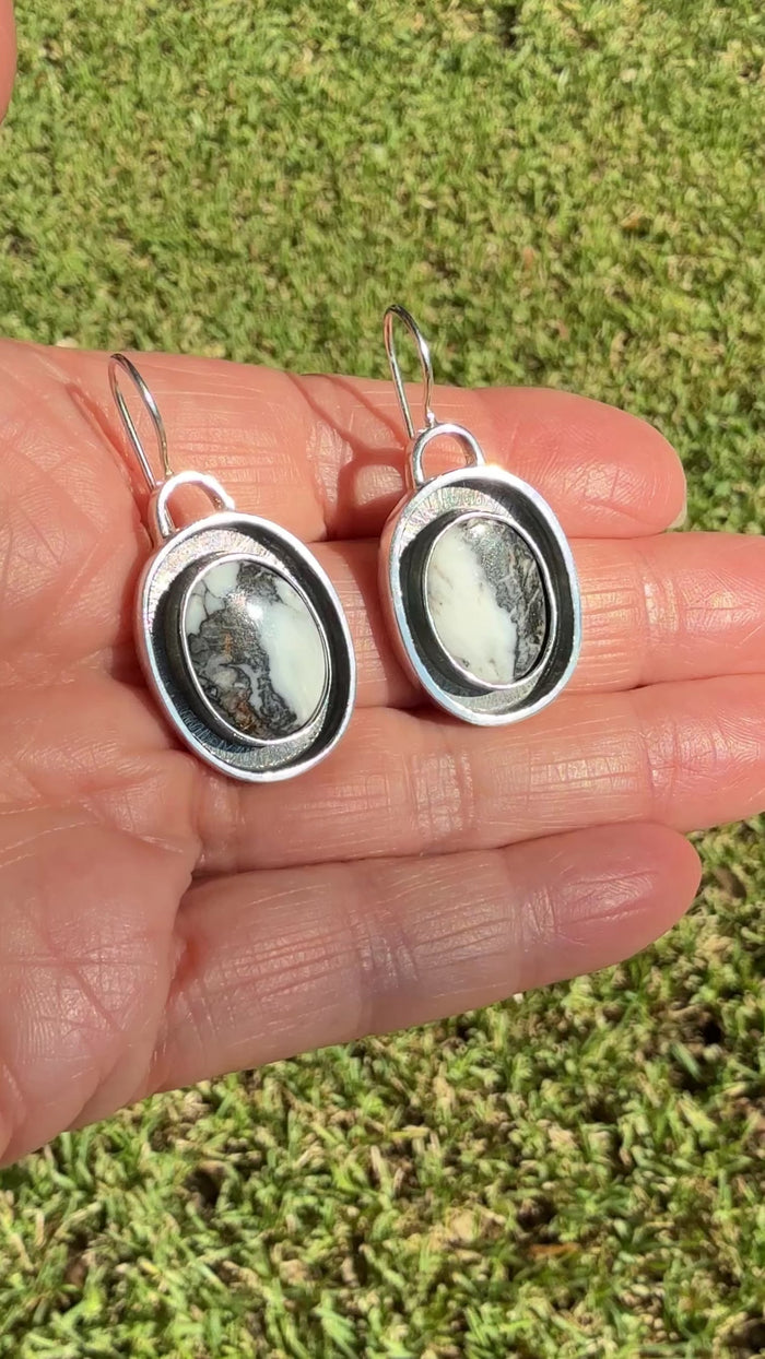 Sterling Silver White Buffalo Dangle Earrings copyright chisholm trail designs 2025