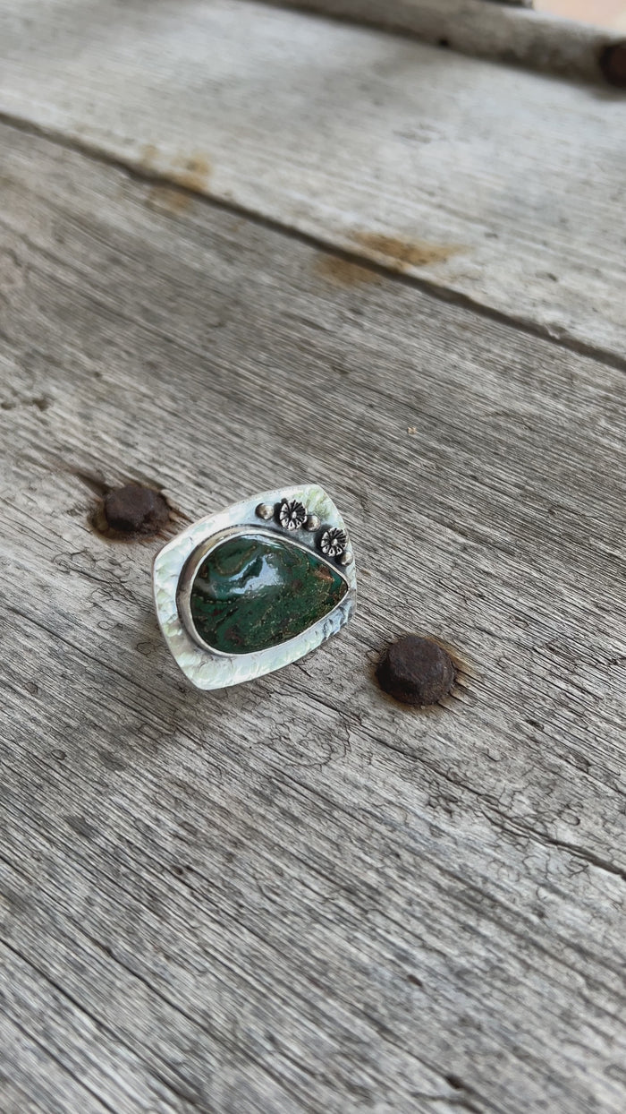 Green Druzy Teardrop Sterling Silver Ring