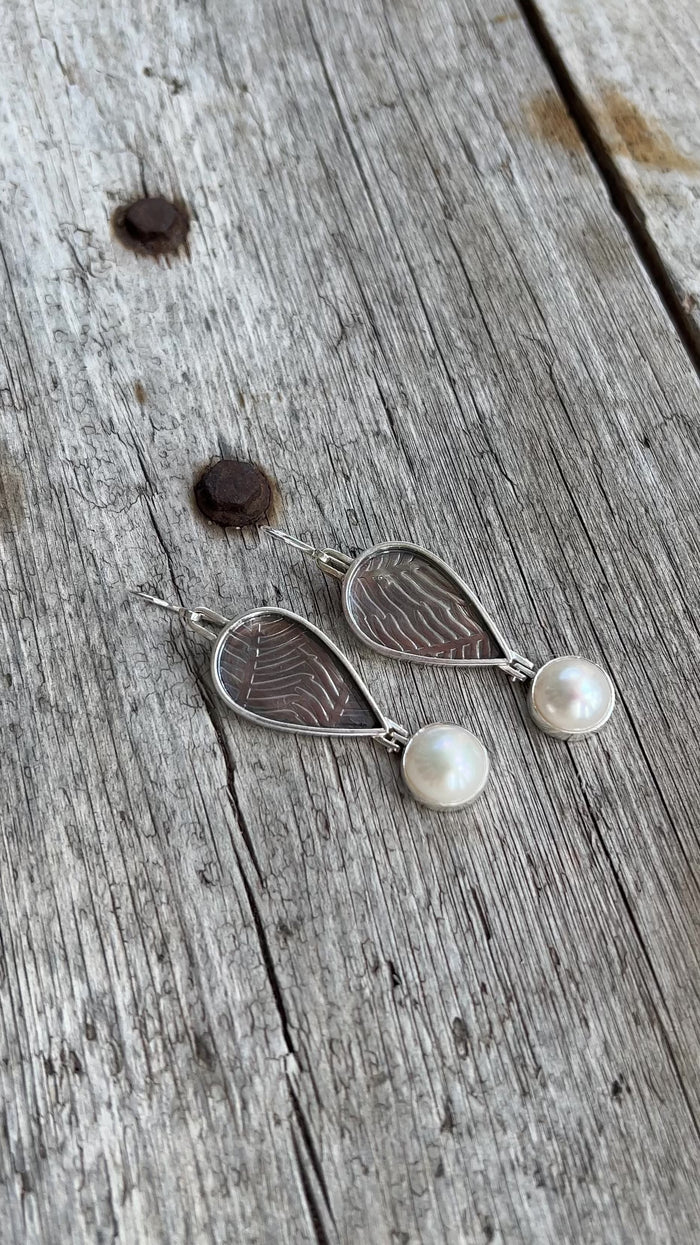 Silver Freshwater White Pearl Dangle Earrings