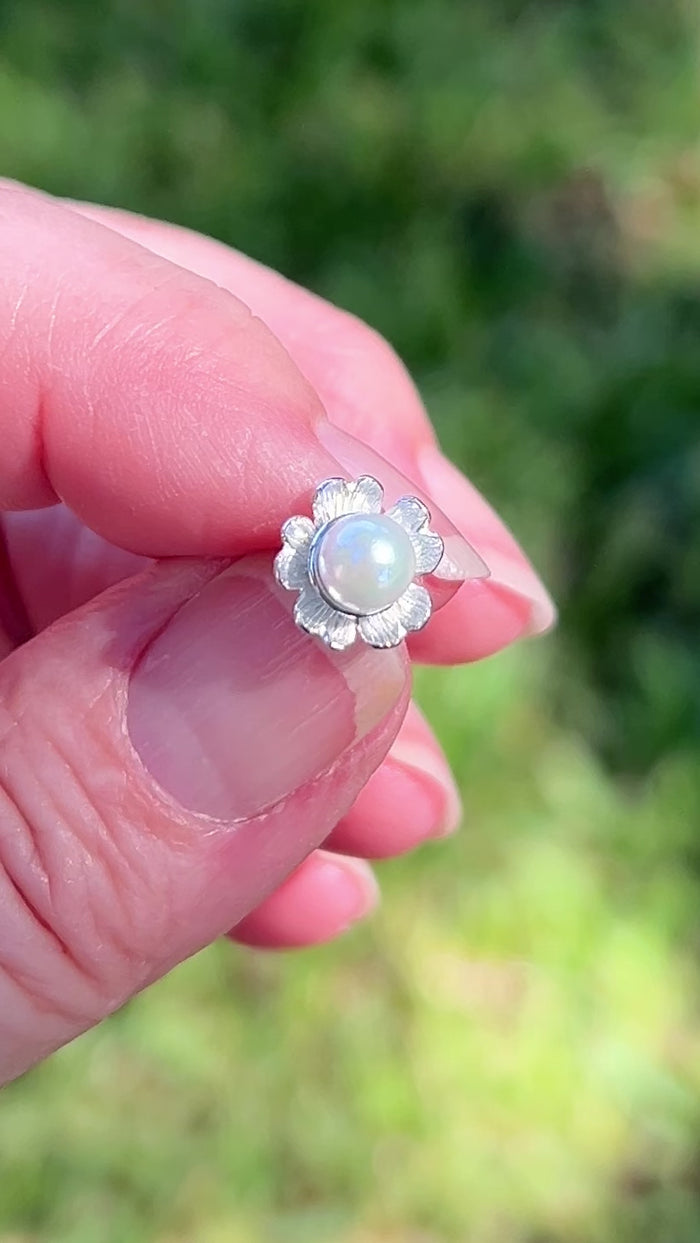 Argentium Silver Petite AA Akoya White Pearl Stud Earrings