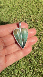 Morning Dew Jasper Split Heart Sterling Silver Pendant copyright chisholm trail designs 2025