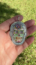 La Catrina Sugar Skull Hand Painted Skeletal Skull Set in Sterling Silver Pendant copyright chisholm trail designs 2025
