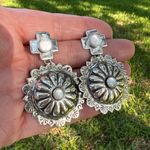 Sterling Silver Concho Earrings with Bezel Set Mother of Pearl